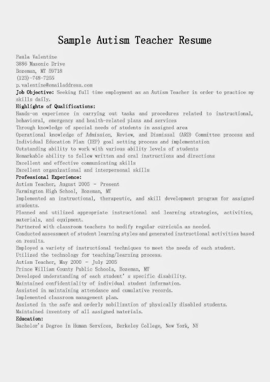 autism teacher resume sample this free sample autism teacher resume