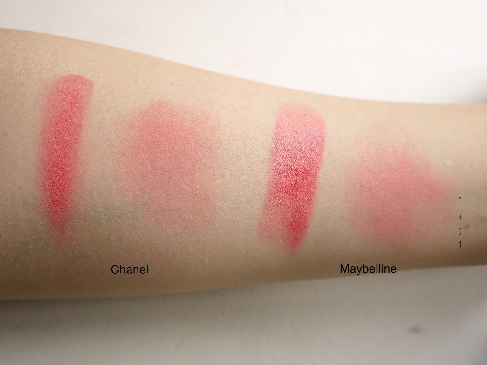 chanel intonation dupe swatch maybelline master glaze coral sheen