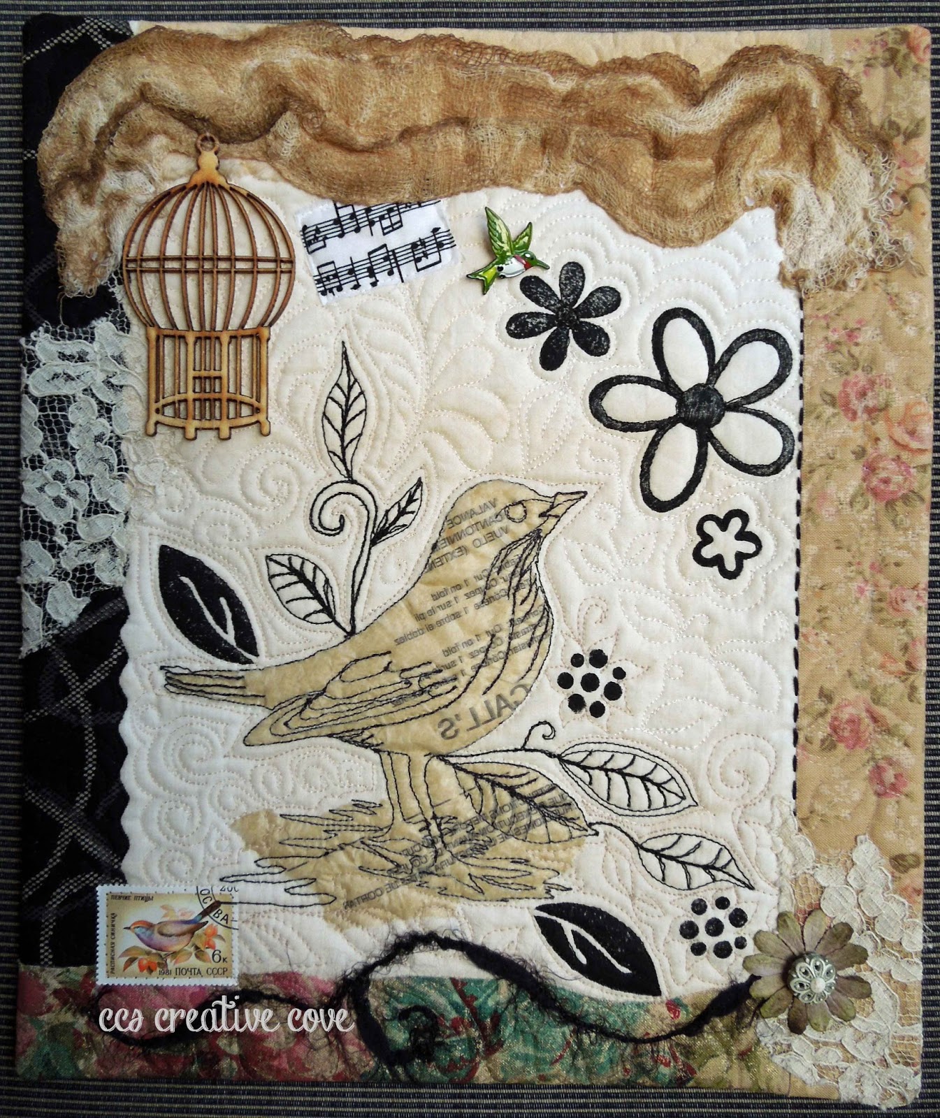 CCs Creative Cove Pretty Bird Mixed Media Art Quilt