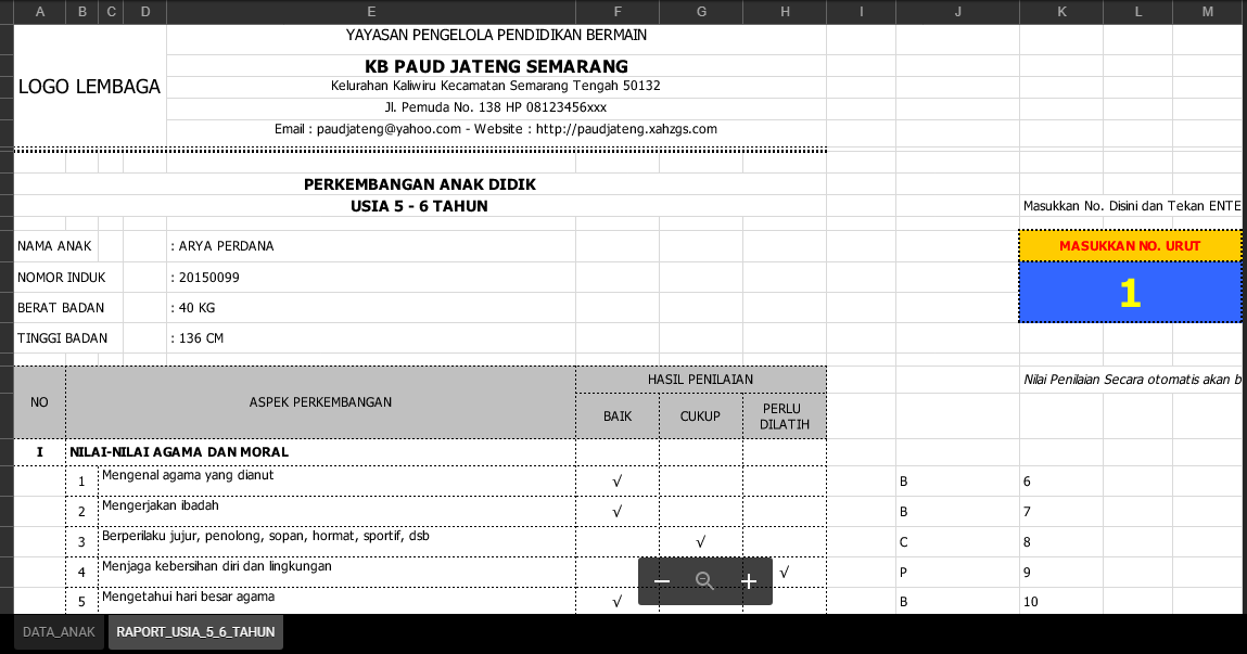 Aplikasi Raport PAUD/TK B Usia 56 Tahun Kurikulum 2013