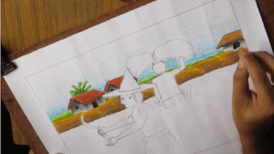 Menggambar pemandangan sawah Cara menggambar pemandangan sawah