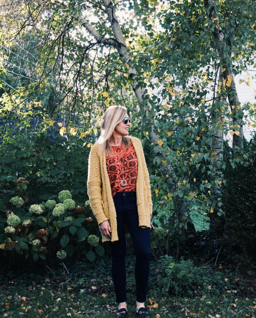 what to wear with a mustard cardigan