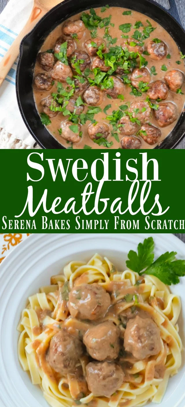 Swedish Meatballs recipe in the BEST rich creamy sauce from scratch! A favorite for dinner over egg noodles, mashed potatoes, or rice from Serena Bakes Simply From Scratch.