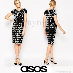 Crown Princess Victoria wore Asos Maternity Black Textured Bodycon Dress In Check Print 