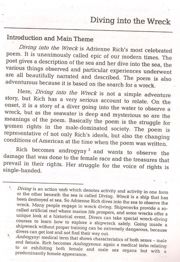 Diving into the Wreck ..Main Theme M.A English Notes