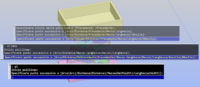 i vari prompt di BricsCAD con il comando PLINE