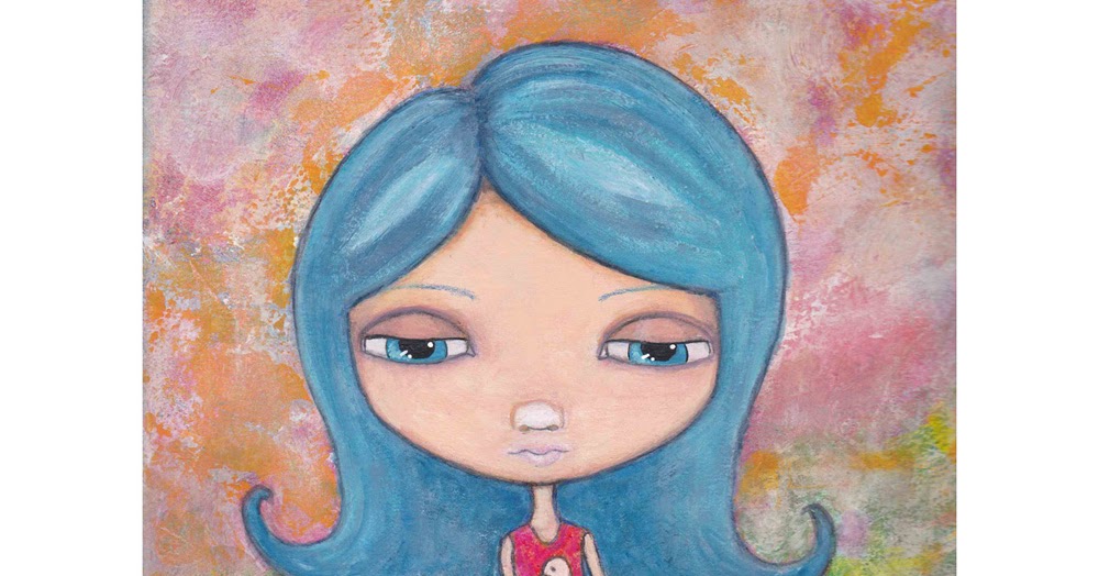 blue hair woman painting