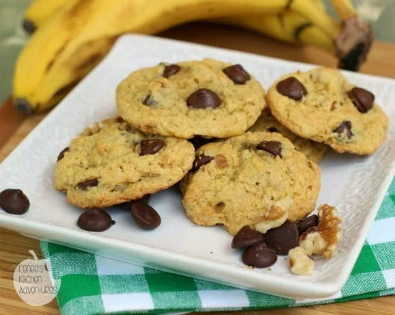 Plate of Chunky Monkey Cookies: bananas, walnuts, and chocolate
