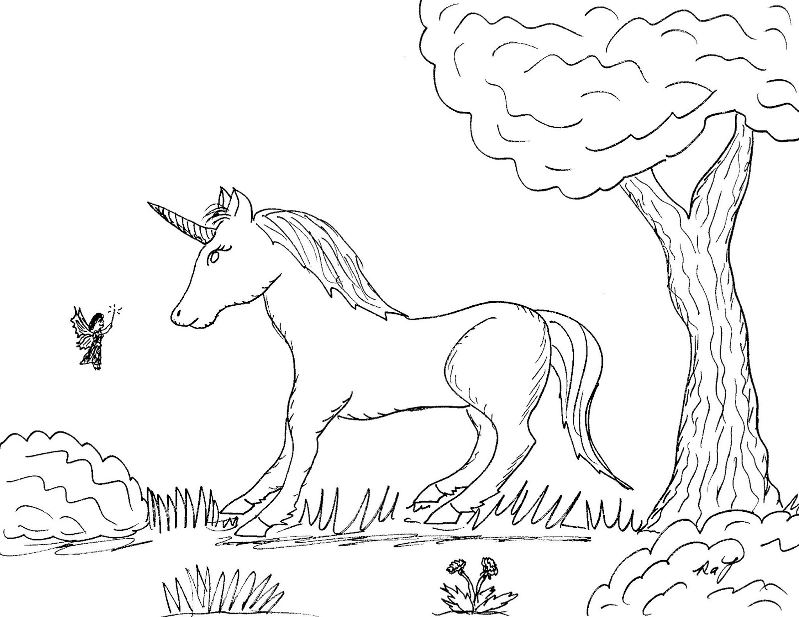 Robin's Great Coloring Pages: Unicorn with Dark Fairy