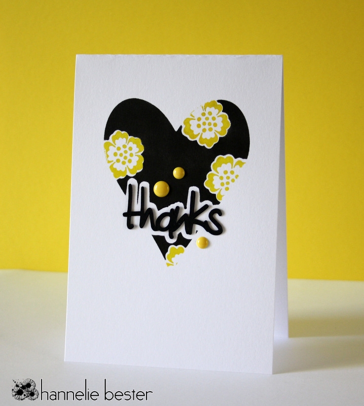 black & white - splash of yellow thank you card