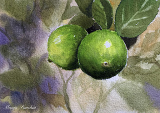 A still life painting of two lemons on Chitrapat handmade paper A still life painting of two lemons on Chitrapat handmade paper by Manju Panchal