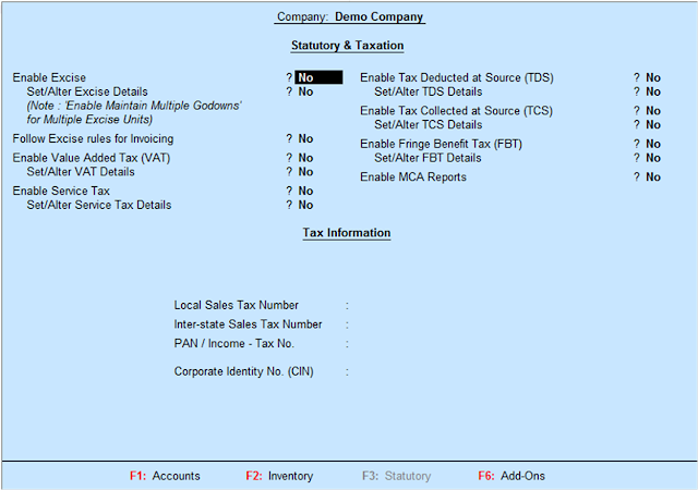 How to configure government compliances in Tally.ERP9