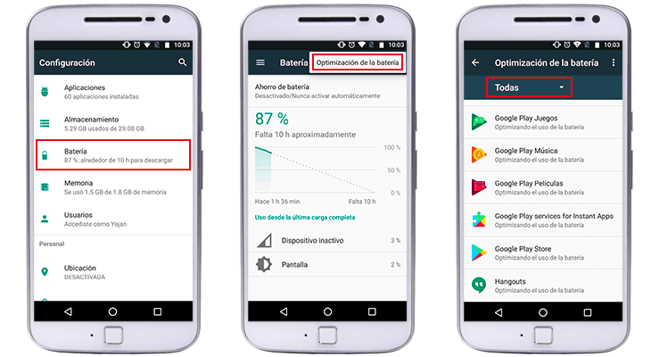 como optimizar la bateria en android