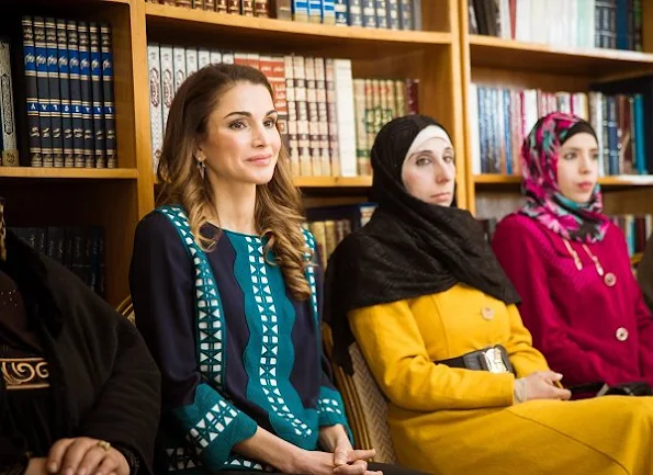 Queen Rania of Jordan visited the Community Center Association (CCA) in Al Zarqa, Jordan. Style of Queen Rania wore Balmain blouse