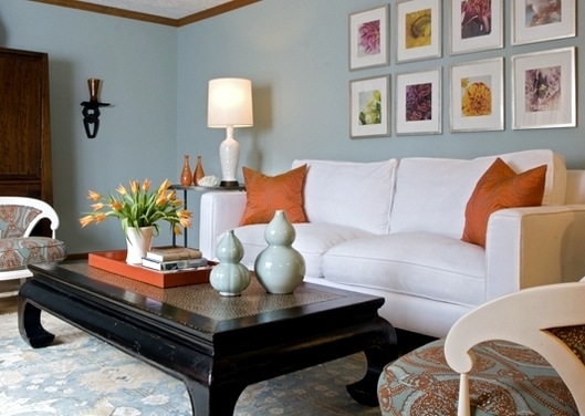 Living Rooms with Orange and Blue