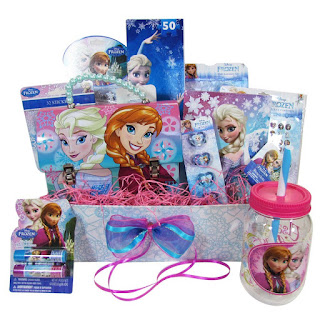 CHRISTMAS GIFT BASKET IDEA 10 FROZEN THEMED ITEMS FOR GIRLS WITH BRACELET, NOVELTIES, TIN PURSE, DIARY, NAIL AND HAIR ACCESSORIES