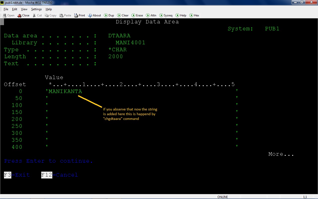 AS/400 DATA AREA IN AS/400