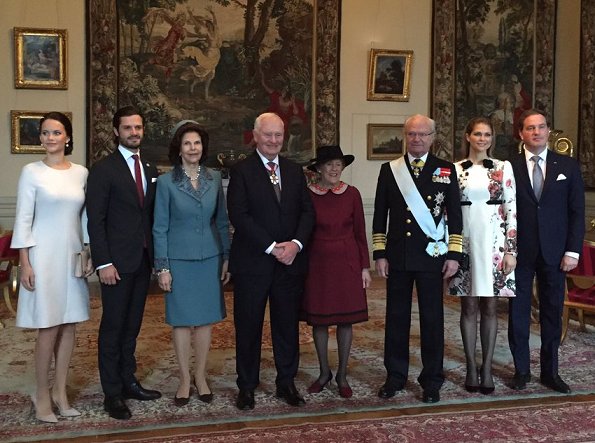 Queen Silvia, Princess Sofia, Princess Madeleine wore GIAMBATTISTA VALLI Appliquéd printed crepe dress