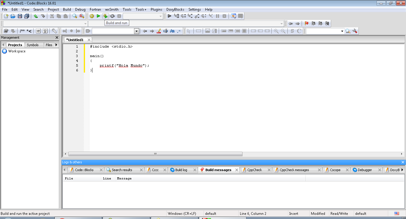 Run Build Programacion Lenguaje de Programación C: 2016
