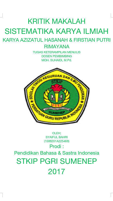 Kritik Makalah Sistematik Karya Ilmiah Karya Firstian Putri
