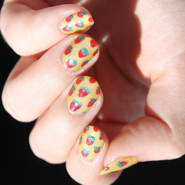 Holographic Strawberries Featuring Doctor Lacquer Carotene Holo, piCture pOlish O'Hara & B Squared Lacquer Change The Game