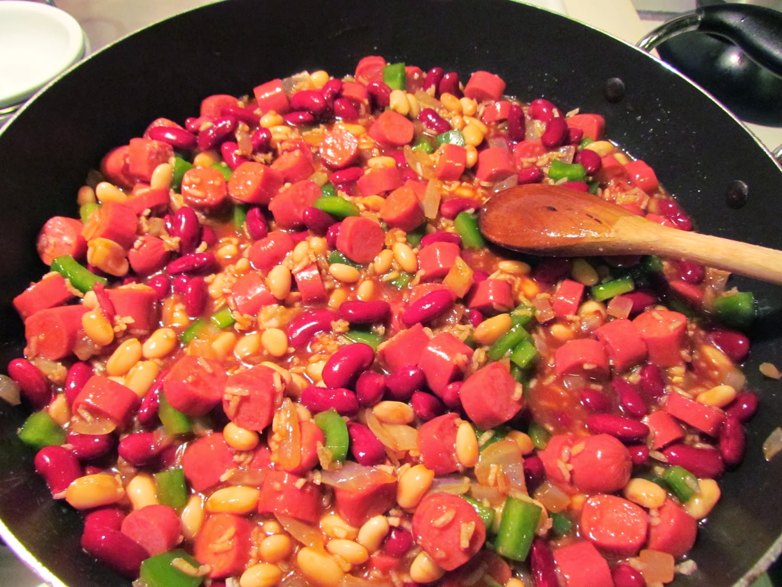 Kitschy Homeschool Franks, Beans, and Rice Casserole