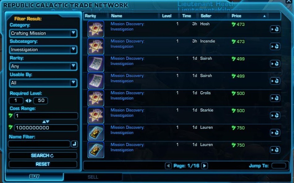 SWTOR Crafting Missions