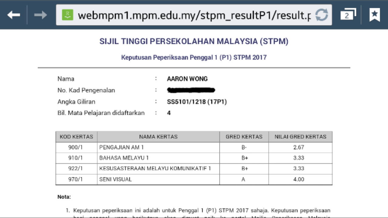 Keputusan stpm sem 3 2021