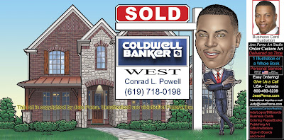 Coldwell Banker House Sign Caricature Ad Illustrations