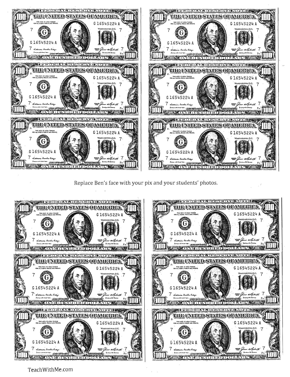 100 Dollar Bill Printable - Printable World Holiday