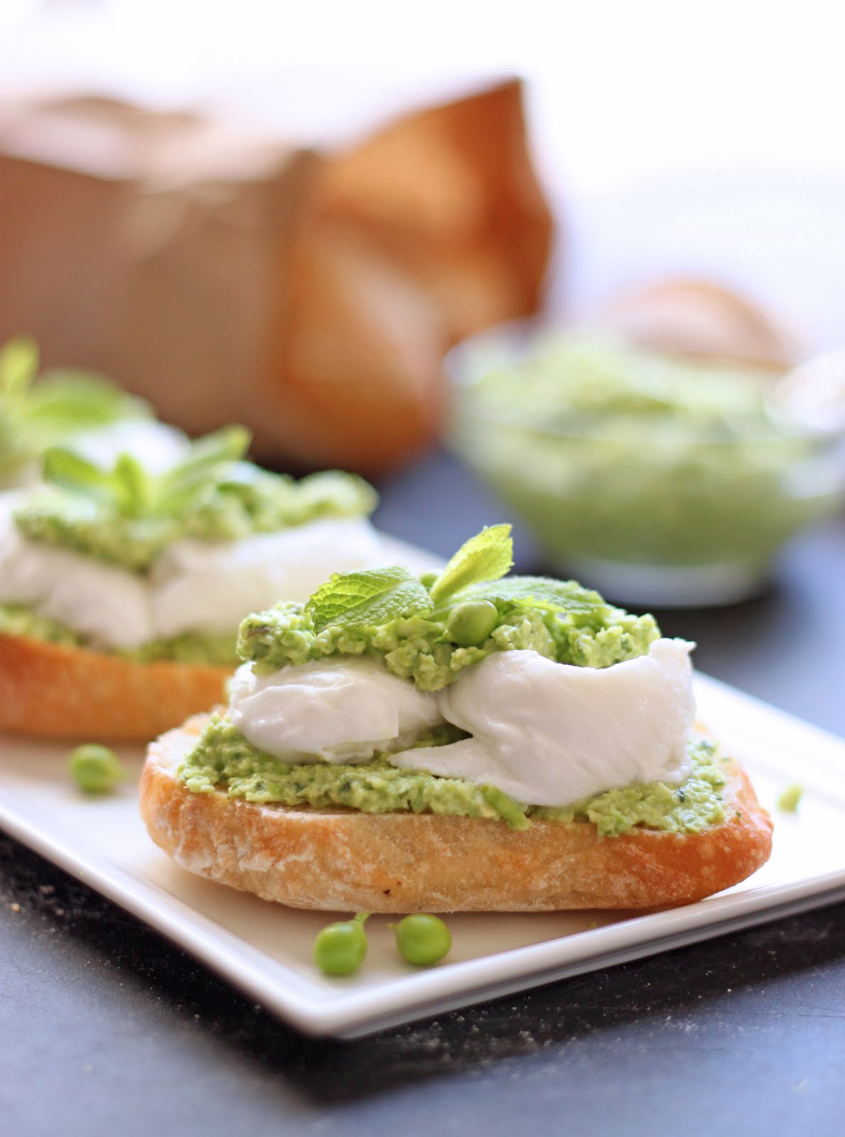The Cilantropist Smashed Peas and Fava Beans with Fresh Mozzarella