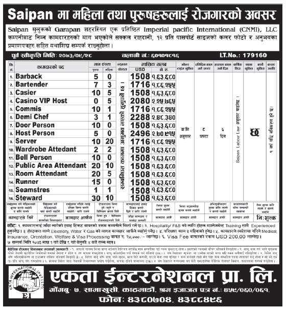 Jobs in Saipan for Nepali, Salary Up to Rs 2,70,915