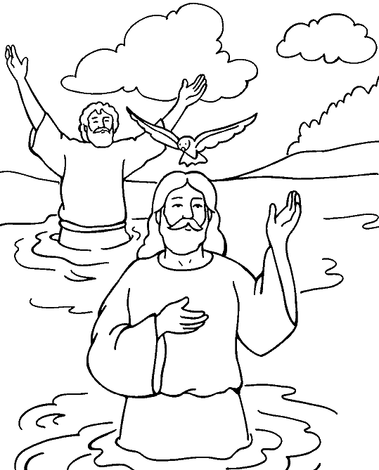 Dibujo del Bautismo de Jesús en el Río Jordán para colorear pintar