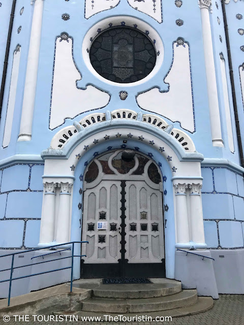 Door of the blue church St. Elizabeth in Bratislava in Slovakia
