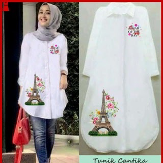 Bj1350 Busana Model Baju Tunik Muslim Cantika Putih 
