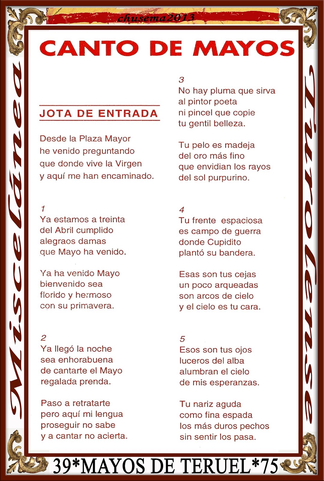 MISCELÁNEA TUROLENSE: Abril2013/Miscelánea. LETRA DE LOS MAYOS CANTADOS