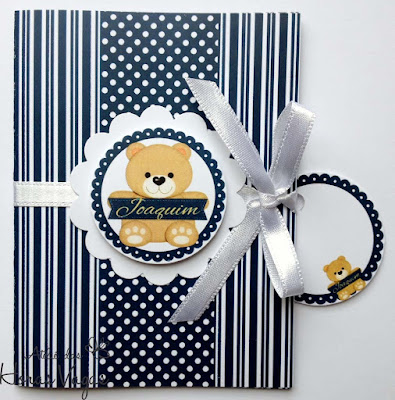 convite artesanal aniversário infantil urso ursinho azul marinho branco dourado menino 1 aninho bebê