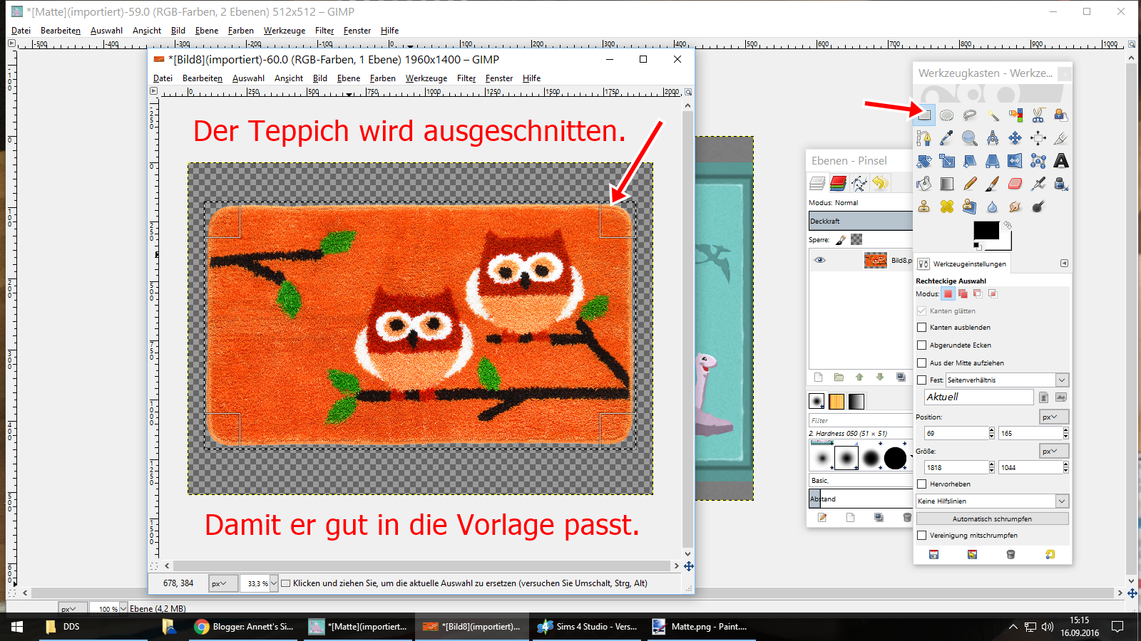 Sims 4 Welt Wie passe ich einen neuen Teppich an die EA Vorlage an?