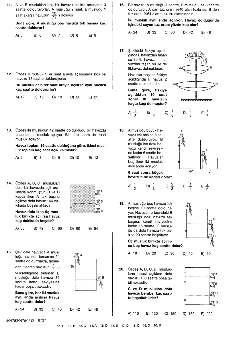Ders 2013: Matematik işçi havuz problemleri yaprak testi