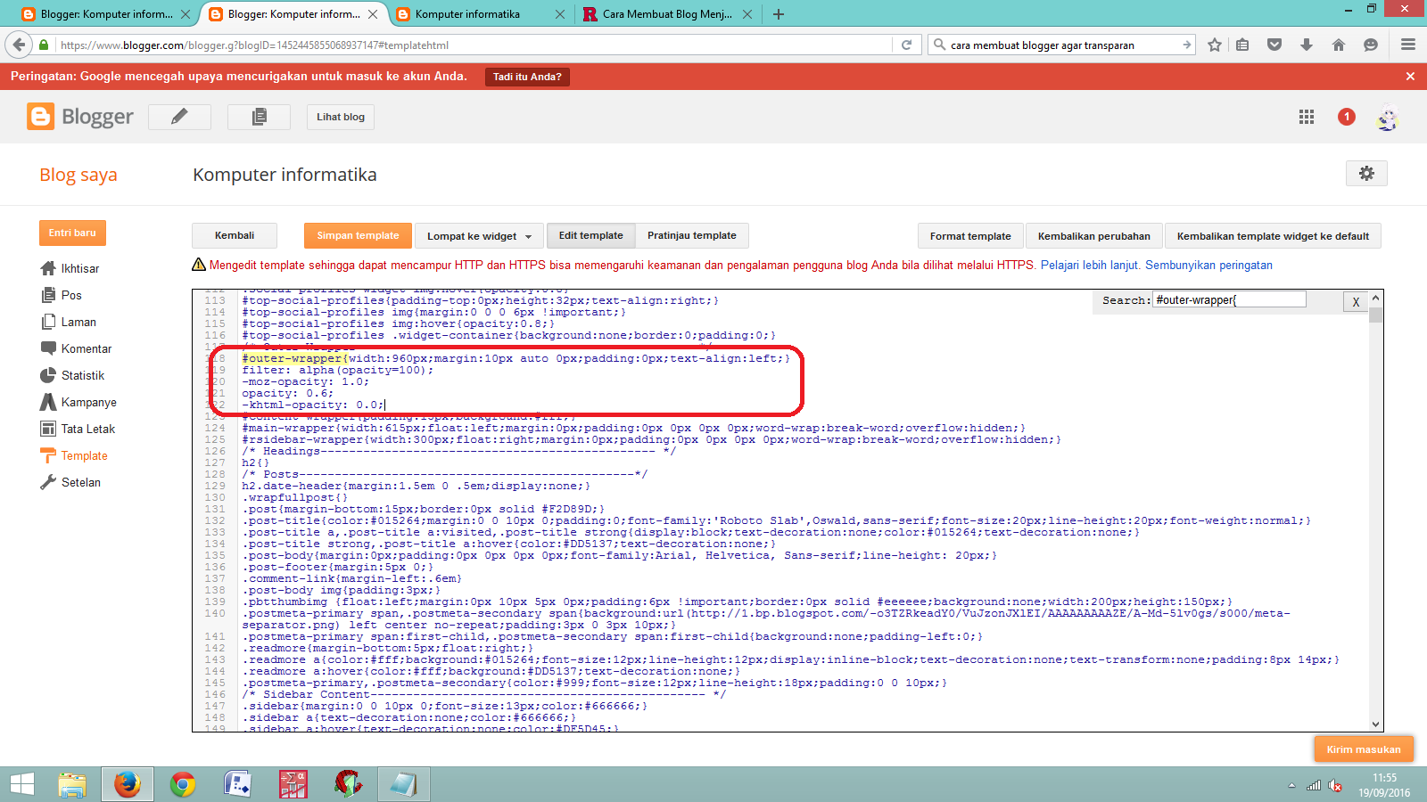 Cara membuat blogger menjadi transparan Komputer informatika