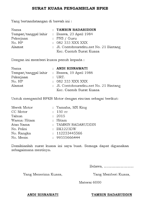 Surat Kuasa Pengambilan Bpkb Pdf