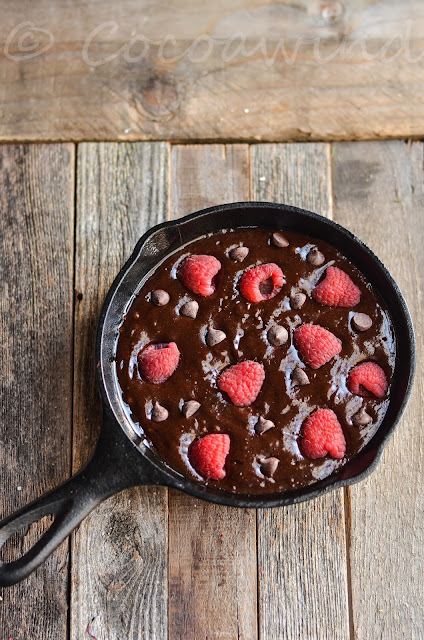 Small Batch Chocolate Chip Raspberry Brownies made in Cast Iron Skillet