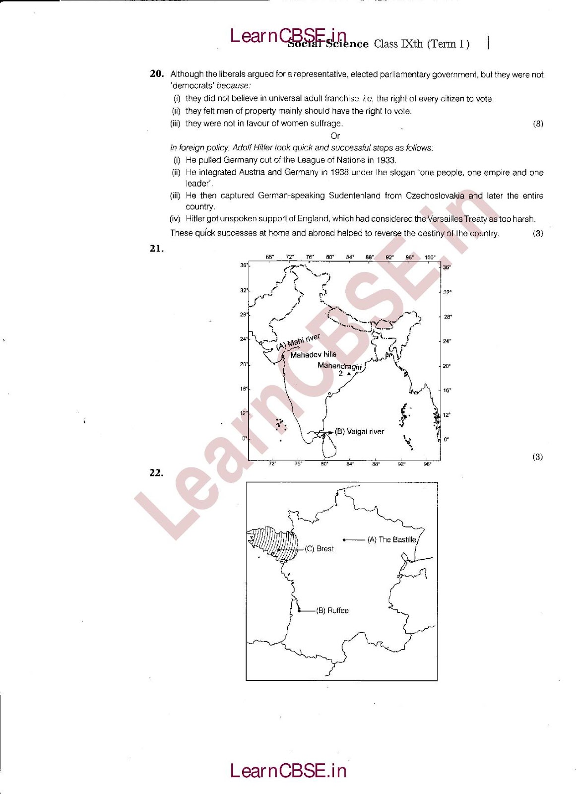 Dass and Brown World School class 9 Bluebell sst 9th sample paper