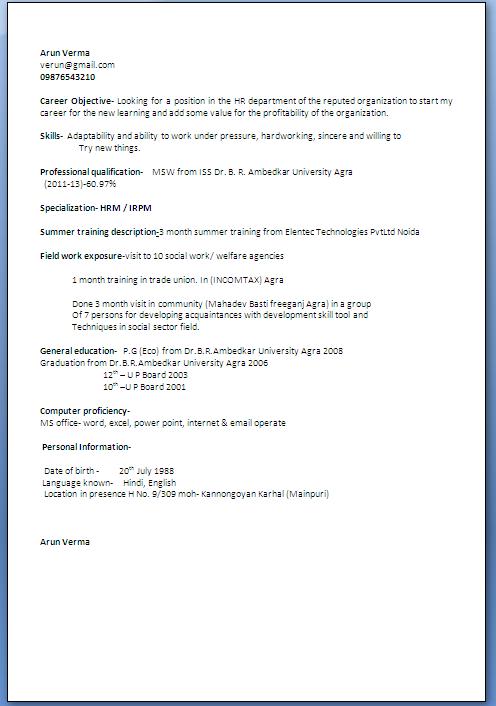 MA Economics Fresher Student Resume Format In Word Free Download
