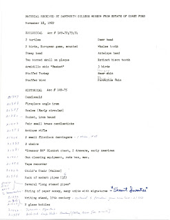 Typescript list of materials bequeathed to Dartmouth by Corey Ford