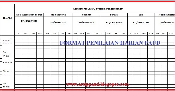 Contoh Format Penilaian Mingguan Paud