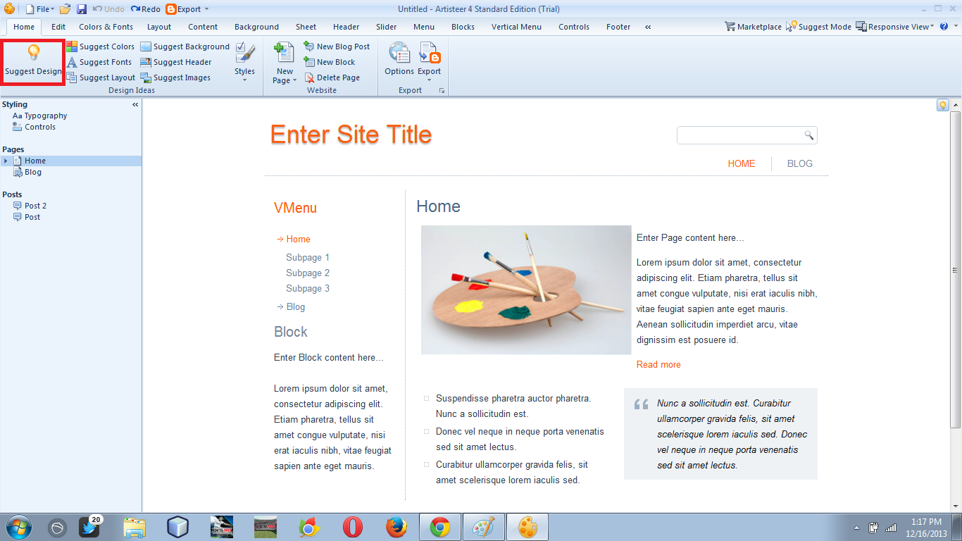 Enter site. Artisteer Standard Edition. Enter site title. Subpage. Website site Page.