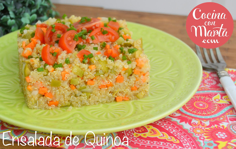 Ensalada de quinoa, receta casera, light, dieta, receta de verano, fácil, rápida, Cocina con Marta, encurtidos