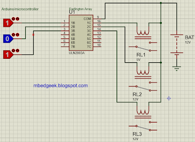 Connecting relay to a microcontroller using a Darlington Array